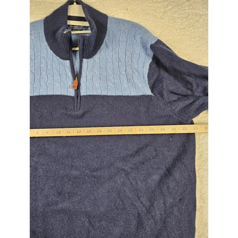 Vineyard Vines 100% Cashmere Quarter‎ Zip Sweater Mens XL Blue Cable Knit Whale